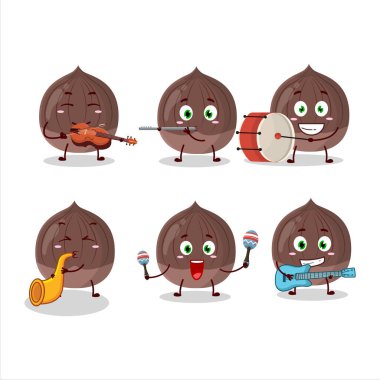 Chestnut 'ın müzik enstrümanları çalan çizgi film karakteri. Vektör illüstrasyonu