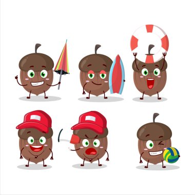 Neşeli Surat karikatür karakteri sahilde oynuyor. Vektör illüstrasyonu