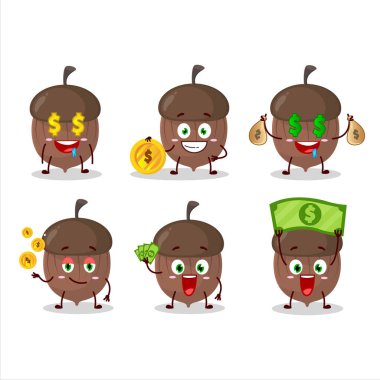 Sevimli simgesi olan bir çizgi film karakteri para getiriyor. Vektör illüstrasyonu