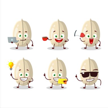 Fıstık Tohumu çizgi film karakteri ve çeşitli iş simgeleri. Vektör illüstrasyonu