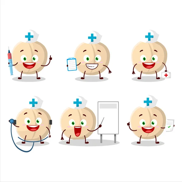 Doctor Profession Emoticon Macadamia Cartoon Character Vector Illustration — Stock Vector