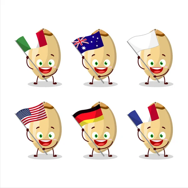 Pine Nuts Personaje Dibujos Animados Traer Las Banderas Varios Países — Archivo Imágenes Vectoriales
