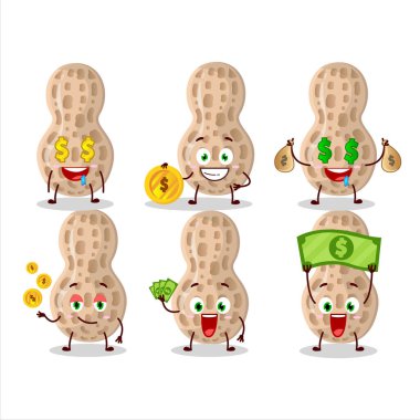 Şirin ifadeli fıstık çizgi film karakteri para getiriyor. Vektör illüstrasyonu