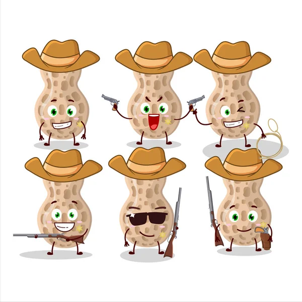 Cool Cowboy Peanut Cartoon Character Cute Hat Векторная Иллюстрация — стоковый вектор