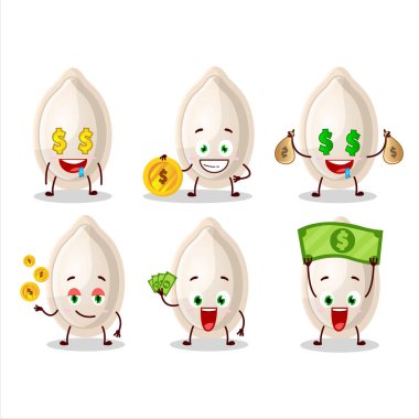 Şirin ifadeli balkabağı tohumu çizgi film karakteri para getiriyor. Vektör illüstrasyonu