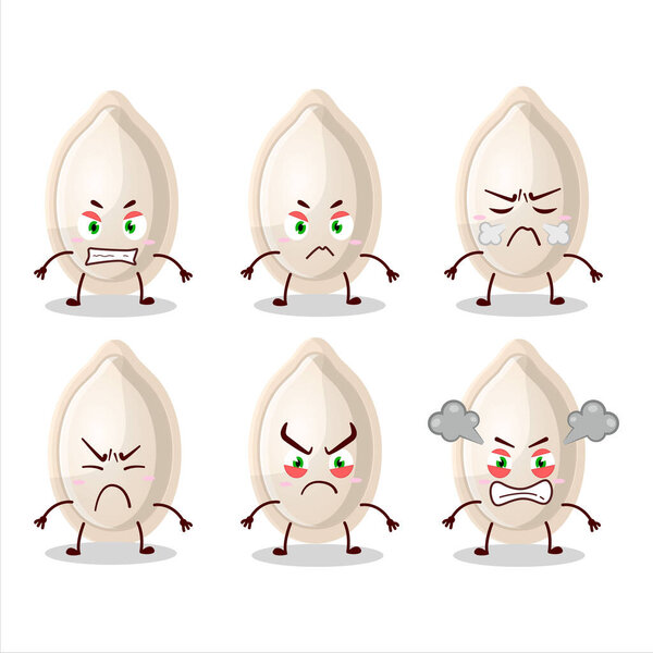 Pumpkin seed cartoon character with various angry expressions. Vector illustration