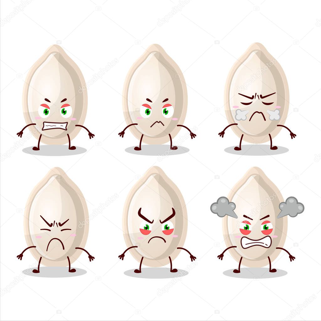 Pumpkin seed cartoon character with various angry expressions. Vector illustration