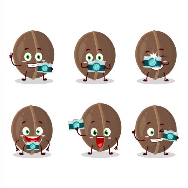 Ceviz çizgi film karakterli fotoğrafçı mesleği simgesi. Vektör illüstrasyonu