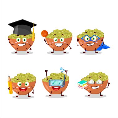 Çeşitli ifadeleri olan Mung Fasulyesi çizgi film karakteri öğrencisi. Vektör illüstrasyonu