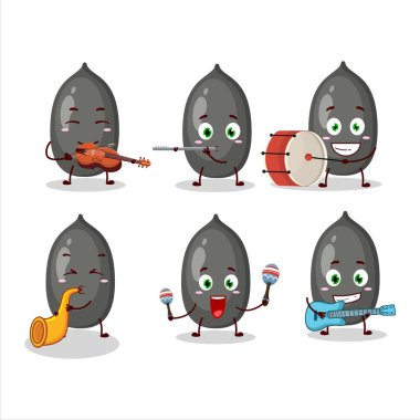 Bazı müzik enstrümanları çalan ayçiçeği tohumlarının çizgi film karakteri. Vektör illüstrasyonu