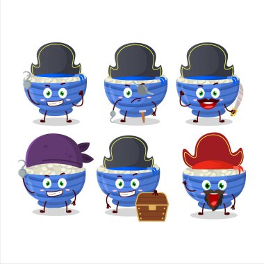 Çeşitli korsan simgeleriyle donanma fasulyelerinin çizgi film karakteri. Vektör illüstrasyonu