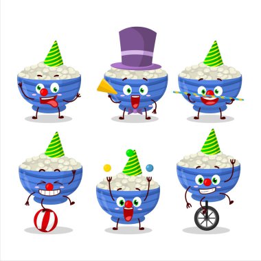 Çeşitli sirk gösterileri olan fasulye çizgi film karakteri. Vektör illüstrasyonu