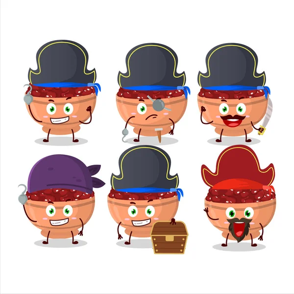 Personaje Dibujos Animados Frijoles Con Varios Emoticonos Piratas Ilustración Vectorial — Vector de stock