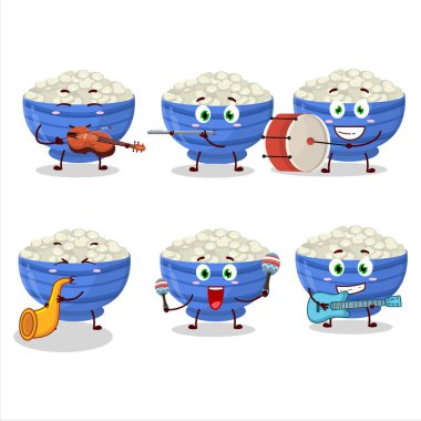 Donanma fasulyelerinin karikatür karakteri müzik enstrümanları çalıyor. Vektör illüstrasyonu