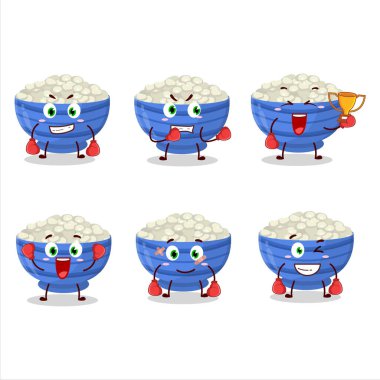 Sportif bir fasulye boks sporu çizgi film maskotu tasarımı. Vektör illüstrasyonu