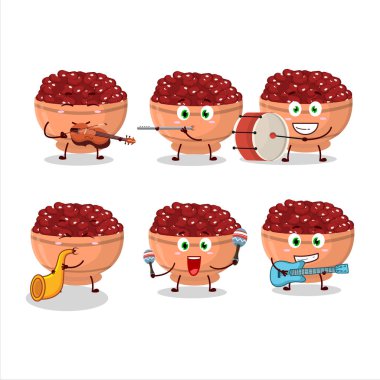 Böbrek fasulyelerinin müzik enstrümanları çalan çizgi film karakteri. Vektör illüstrasyonu