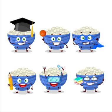 Değişik ifadelerle donanma fasulyesi çizgi film karakteri öğrencisi. Vektör illüstrasyonu