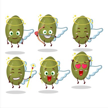 Antep fıstığı tohumu karikatür dizaynı sevimli bir melek karakteri olarak tasarlandı. Vektör illüstrasyonu