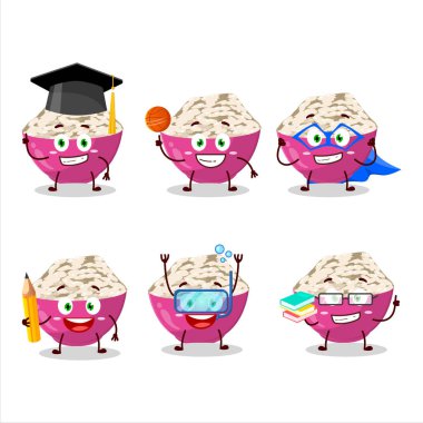 Çeşitli ifadeleri olan Basmati pirinç çizgi film karakteri öğrencisi. Vektör illüstrasyonu