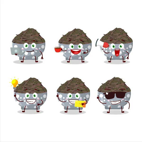 Personaje Dibujos Animados Arroz Salvaje Oscuro Con Varios Tipos Emoticonos — Vector de stock