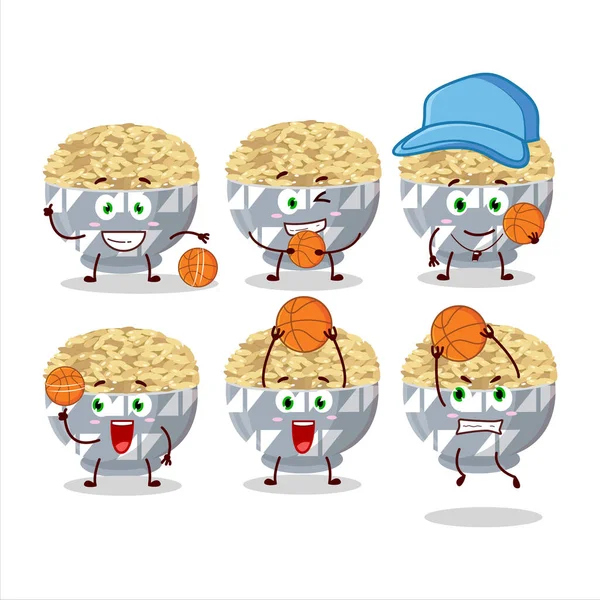 Ταλαντούχος Parboied Μακρόσπερμο Ρύζι Χαρακτήρα Κινουμένων Σχεδίων Αθλητής Μπάσκετ Εικονογράφηση — Διανυσματικό Αρχείο