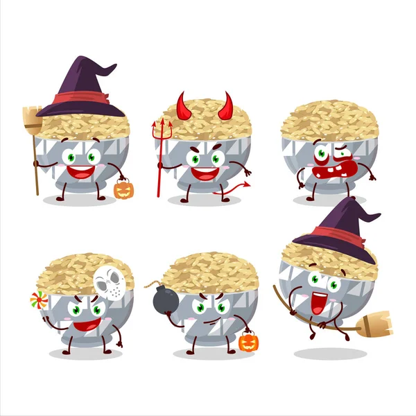 Halloween Výraz Emotikony Kresleným Charakterem Parboied Dlouhozrnné Rýže Vektorová Ilustrace — Stockový vektor