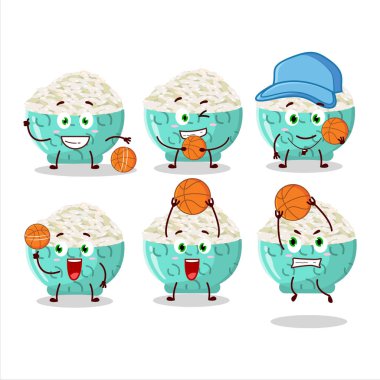 Basketbol atleti olarak yetenekli risotto pirinç çizgi film karakteri. Vektör illüstrasyonu