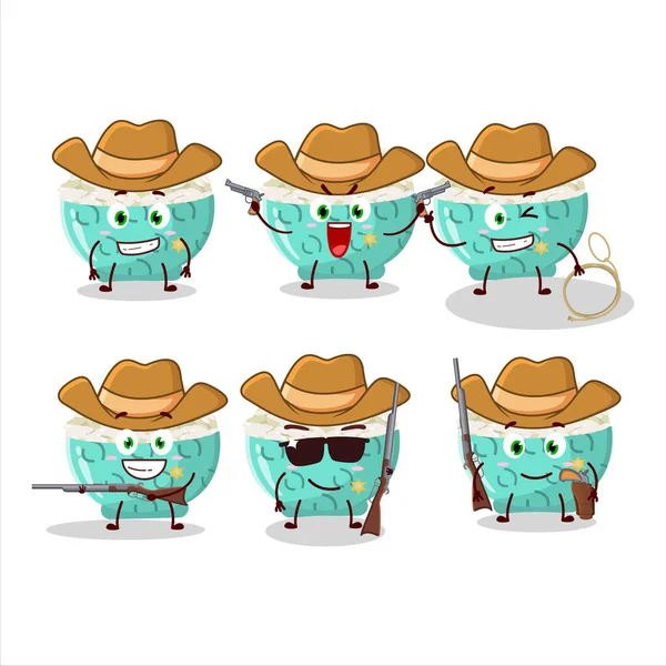 Coole Cowboy Risotto Reis Cartoon Figur Mit Niedlichem Hut Vektorillustration — Stockvektor