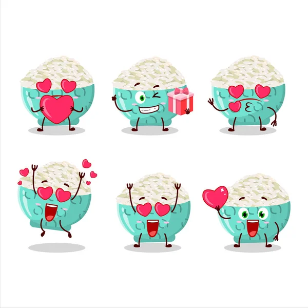 Risotto Personaje Dibujos Animados Arroz Con Amor Lindo Emoticono Ilustración — Vector de stock