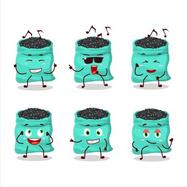 Müzikten hoşlanan siyah kaplumbağa fasulye dansçısı bir çizgi film karakteri. Vektör illüstrasyonu