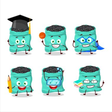 Değişik ifadeleri olan kara kaplumbağa fasulye çizgi film karakteri öğrencisi. Vektör illüstrasyonu