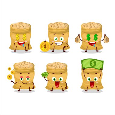 Soya fasulyesi çizgi film karakteri, yanında para getiriyor. Vektör illüstrasyonu