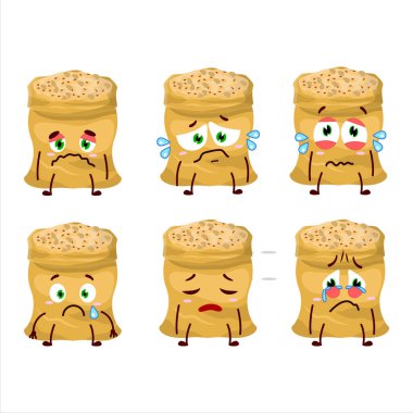 Soya fasulyesi karikatür karakteri ve üzgün bir surat. Vektör illüstrasyonu