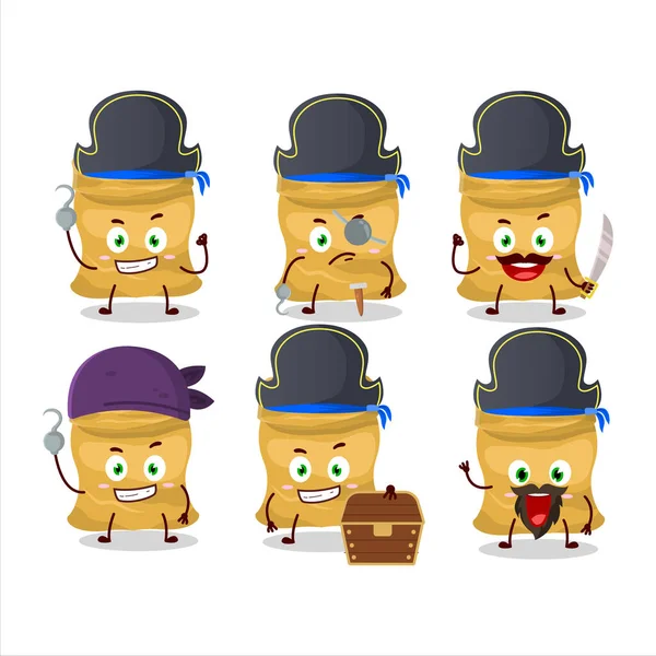 Personaje Dibujos Animados Frijoles Soja Con Varios Emoticonos Piratas Ilustración — Vector de stock