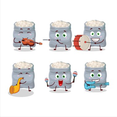 Bazı müzik enstrümanları çalan beyaz fasulye çizgi film karakteri. Vektör illüstrasyonu