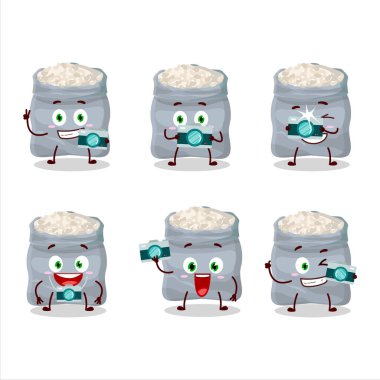 Beyaz fasulye çizgi film karakteri ile fotoğrafçılık mesleği simgesi. Vektör illüstrasyonu