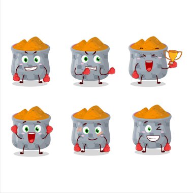 Spor bir kase zerdeçal boks sporu çizgi film maskotu tasarımı. Vektör illüstrasyonu