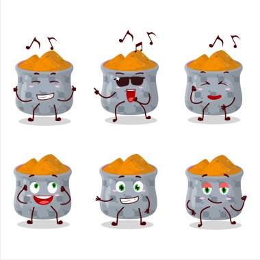 Müzikten hoşlanan zerdeçal dansçısı çizgi film karakterinin görüntüsü. Vektör illüstrasyonu