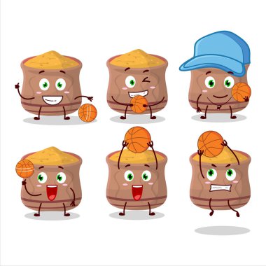 Basketbol atleti olarak yetenekli curcuma çizgi film karakteri. Vektör illüstrasyonu