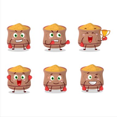 Sportif bir curcuma boks sporu çizgi film maskotu tasarımı. Vektör illüstrasyonu