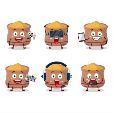 Curcuma çizgi film karakteri çeşitli şirin ifadelerle oyunlar oynuyor. Vektör illüstrasyonu