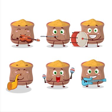 Karikatür karakteri müzik enstrümanları çalıyor. Vektör illüstrasyonu