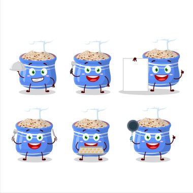 Çeşitli şef ifadeleriyle susam tohumlarının çizgi film karakteri. Vektör illüstrasyonu