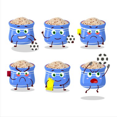 Futbol hakemi olarak çalışan susam tohumlu çizgi film karakteri. Vektör illüstrasyonu