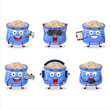 Susam tohumlu çizgi film karakteri çeşitli şirin ifadelerle oyunlar oynuyor. Vektör illüstrasyonu