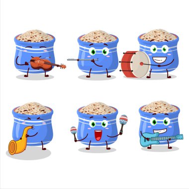 Bazı müzik enstrümanları çalan susam tohumlarının çizgi film karakteri. Vektör illüstrasyonu