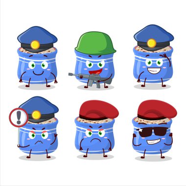 Kendini susam tohumları maskotu tasarımına adamış bir polis memuru. Vektör illüstrasyonu