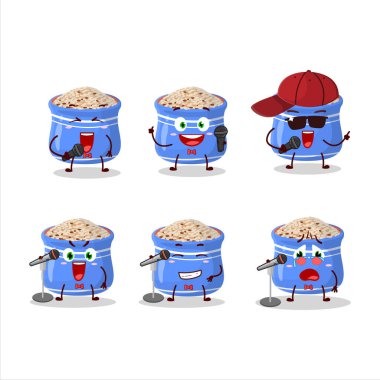 Susam tohumlarının ünlü bir şarkı söylediği şirin bir çizgi film tasarımı konsepti. Vektör illüstrasyonu