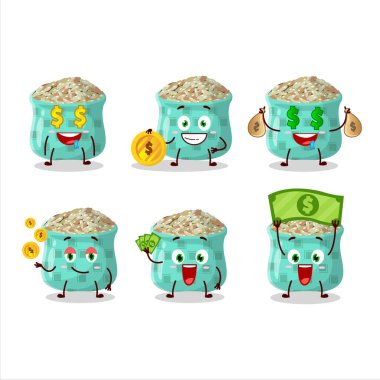 Kurumuş biberiye çizgi film karakteri ve şirin emotikli para getiriyor. Vektör illüstrasyonu