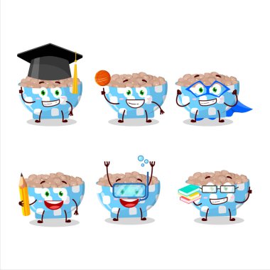 Değişik ifadeleri olan pinto fasulyesi çizgi film karakteri öğrencisi. Vektör illüstrasyonu